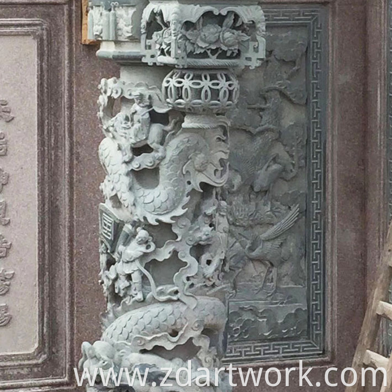 Stone Carving Blue Dragon Stone Column